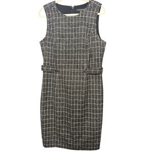 Banana Republic Black White Tweed Windowpane Plaid Sheath Dress Women Size 12
